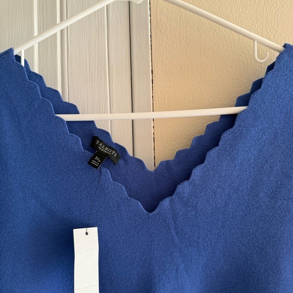Talbots Royal Blue Scalloped edged V-Neck Blouse short sleeve sweater 3X Petite - Picture 3 of 7